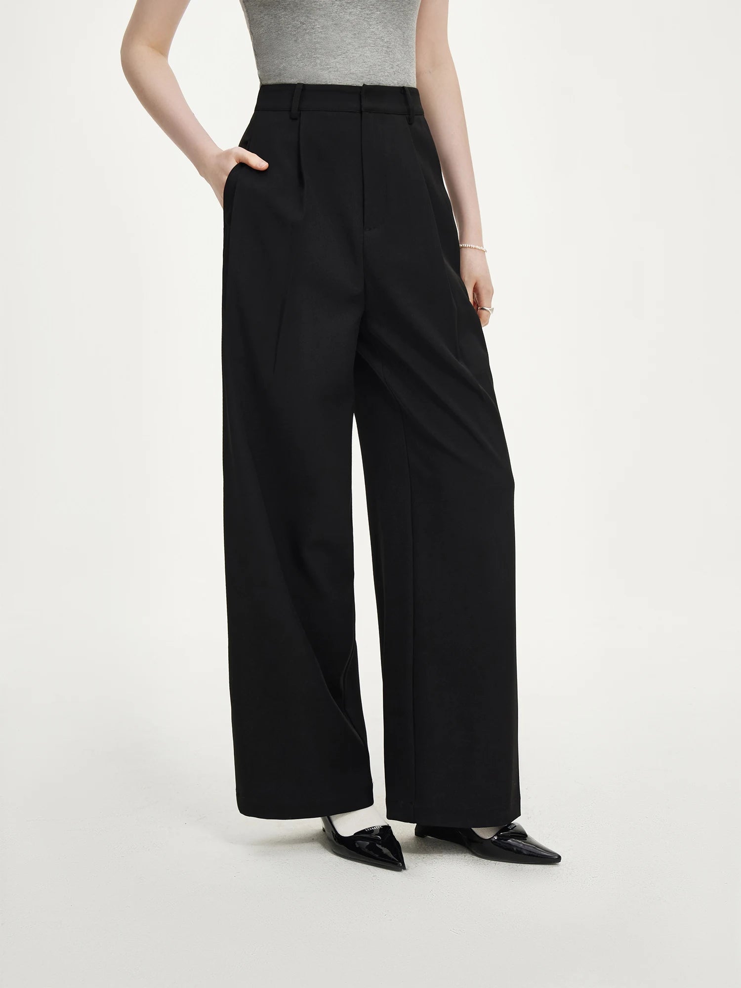 FSLE【2 Colors】Women Comuuter Full Length Suit Pants High Waist Black All-Match Twill Long Trousers Autumn Pant 24FS13182
