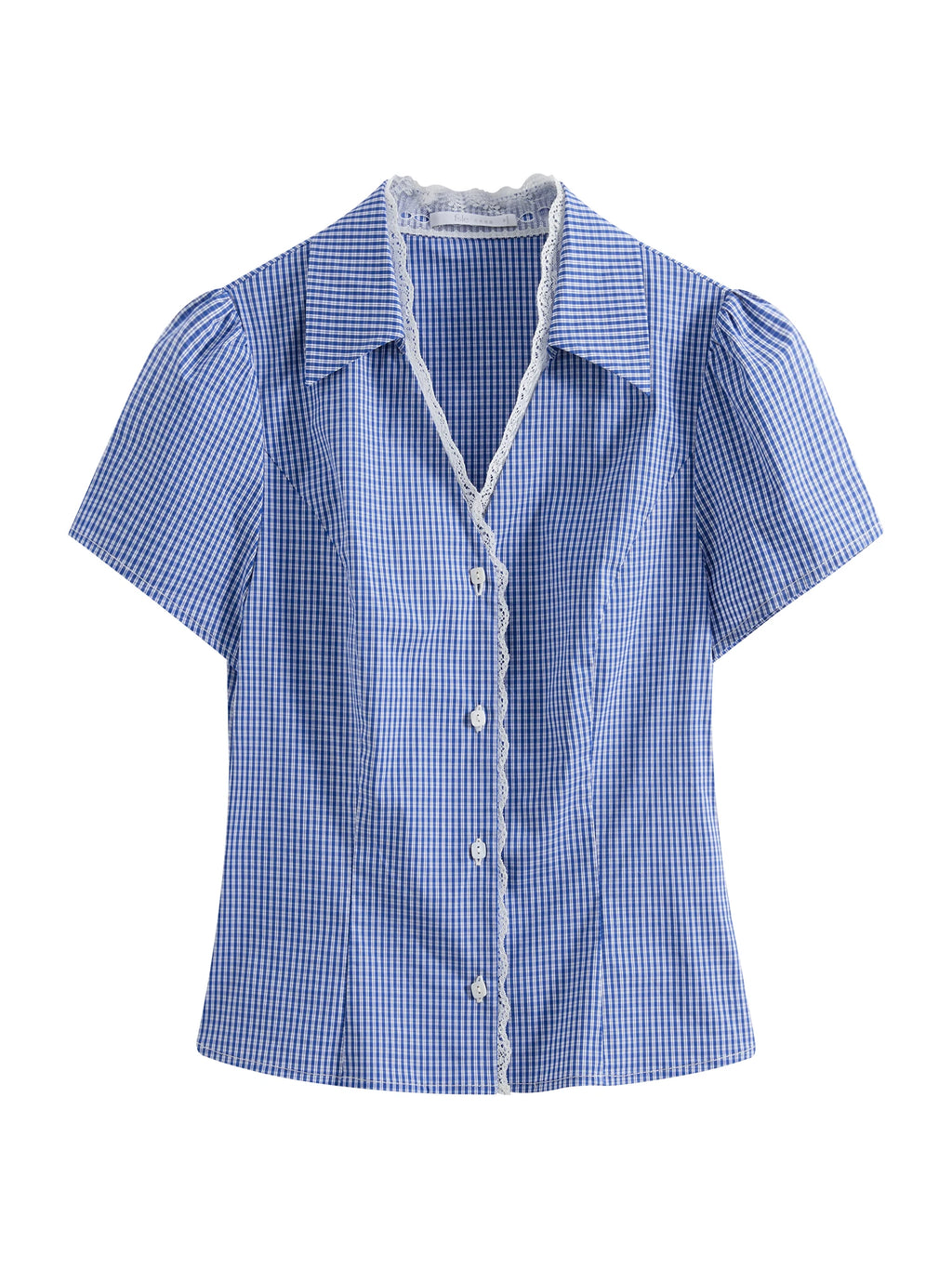 FSLE 2025 Summer French Lace Checkered Layered Collar Blouse Casual Office Linen-Blend Slim Fit Women's Top