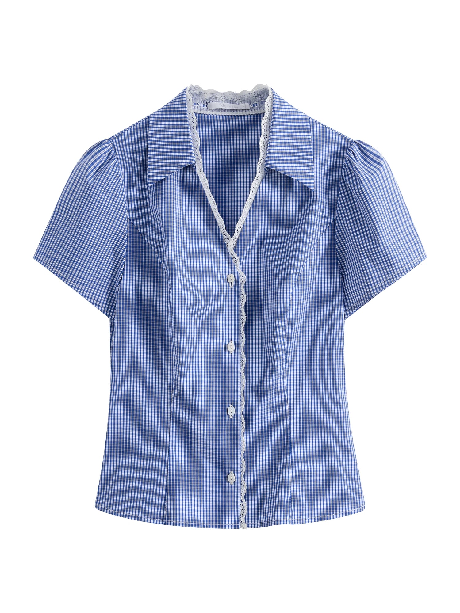 FSLE 2025 Summer French Lace Checkered Layered Collar Blouse Casual Office Linen-Blend Slim Fit Women's Top
