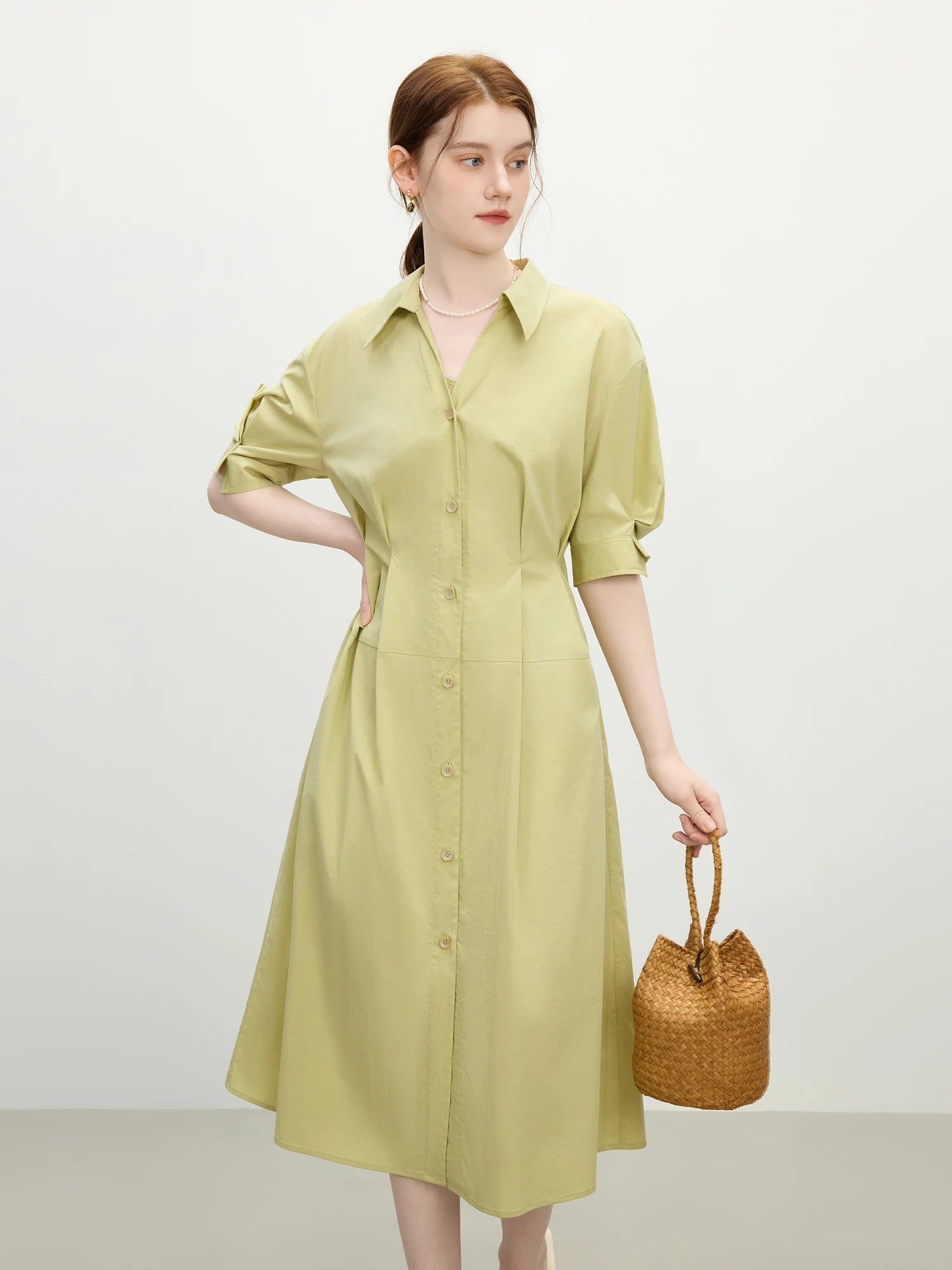 FSLE Structured Waist-Defining Shirt Dress 2025 Summer Elegant Office To Interview Attire 3D Tailored Chiffon Formal