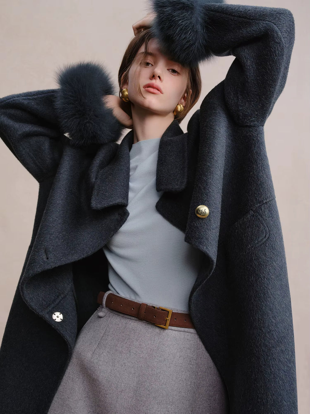 Plus Size Women's Detachable Collar Double Faced Wool Coat 2025 Winter Swan Style Tweed Overcoat Elegant Casual Outerwear