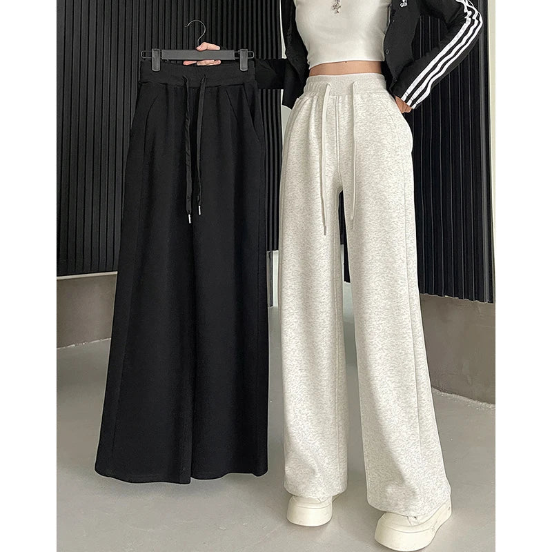 Women Korean Leisure Comfortable Wide Leg Trousers Girls High Waist Casual Grunge Clothes Sweatpants Female Fashion Loose Slacks
