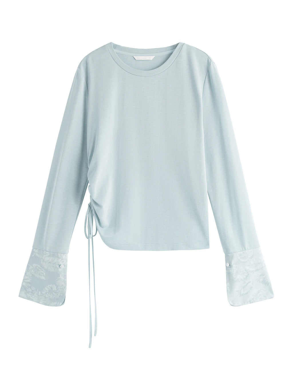 FSLE New Chinese Style Satin Stitching Long-sleeved T-shirt For Women 2024 Fall New Loose Round Neck Casual Top 24FS13085