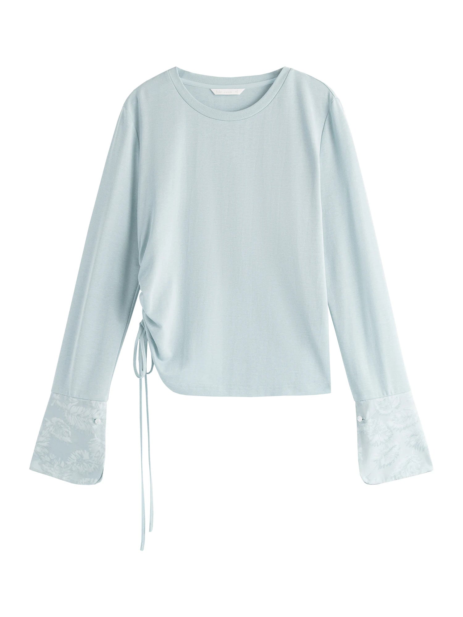 FSLE New Chinese Style Satin Stitching Long-sleeved T-shirt For Women 2024 Fall New Loose Round Neck Casual Top 24FS13085