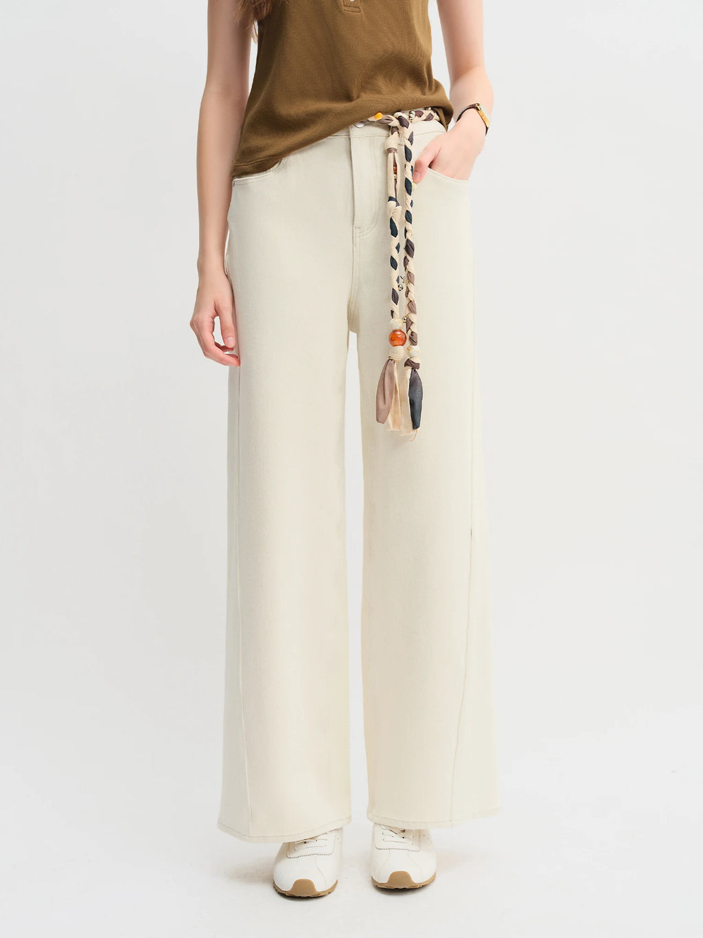 DUSHU Autumn 2025 Women's High Waist Jeans - Stretch White Straight Leg Pants Office Casual Versatile Long Trousers