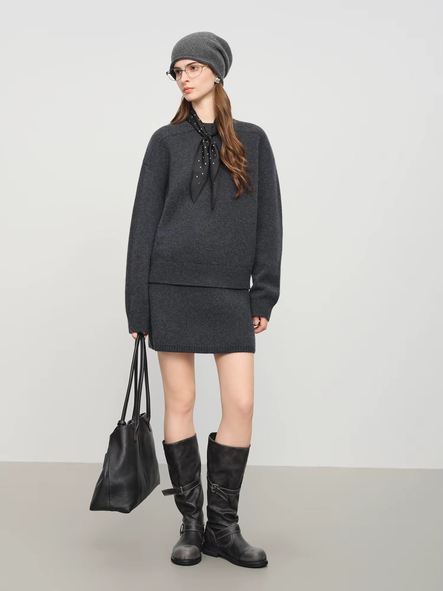 【Premium Series】 Winter 2025 Women's Minimalist Knit Set - Round Neck Sweater & A-Line Skirt Casual Comfort Two Piece Outfit