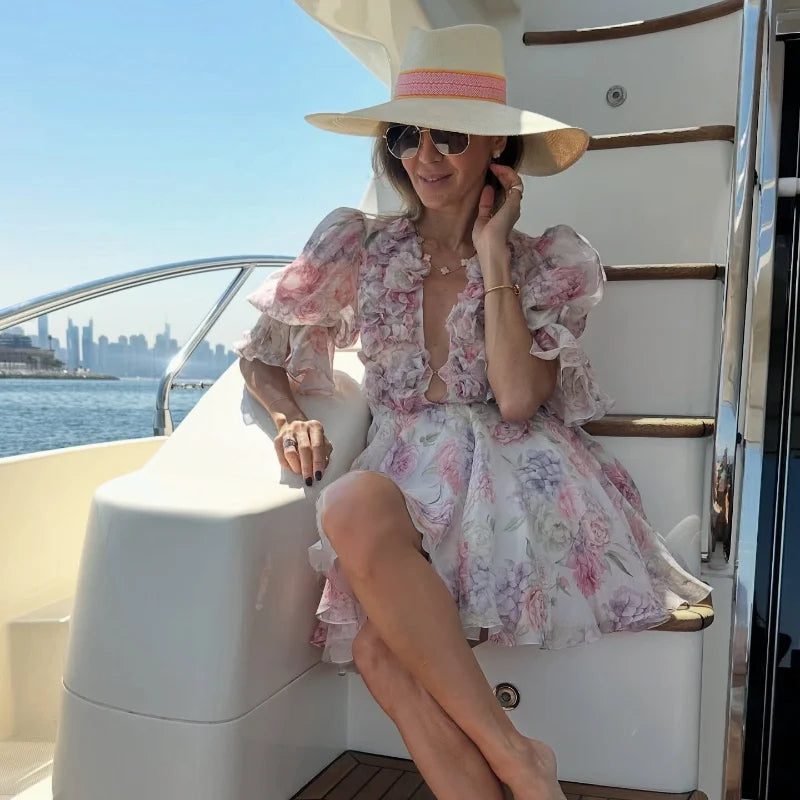 Ethereal Floral Ruffle Mini Dress