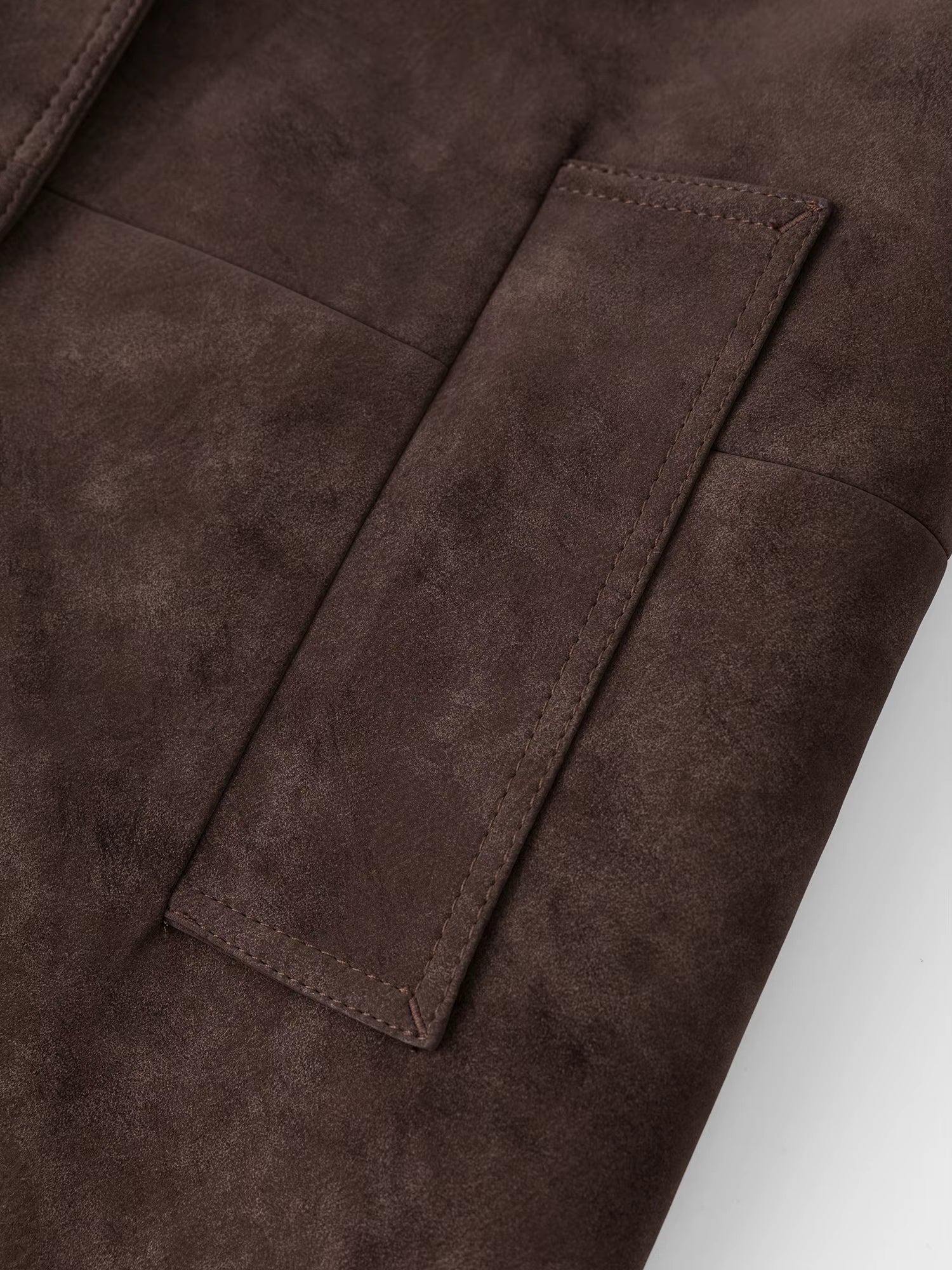 Retro Double-breasted Lapel Loose Leather Jacket for Women 2025 Winter New Casual Coffee-colored Jacket Loose Fit