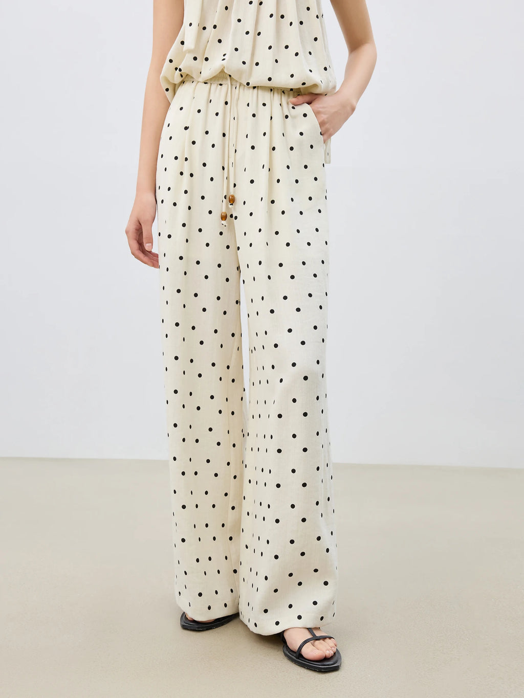 ZIQIAO Women 2025 Summer Vest+Pant Sets Holiday Style Polka Dot Camisole Tops Elastic Waist Casual Long Trousers