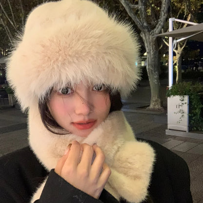 2024 New Women Fluffy Faux Fur Bucket Hat Winter Warm Ear Protection Cap Windproof Panama Caps Fashion White Plush Bucket Hat