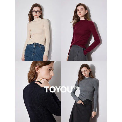 TOYOUTH Women Knitted Sweater 2024 Autumn Winter New Wool Blended Turtleneck Pullover Sweater Ankola Red