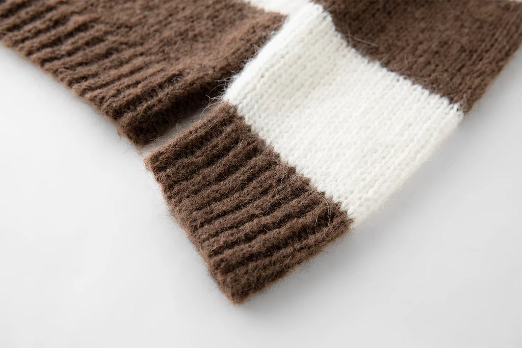 Winter 2025 Women's Mohair Knit Sweater - Striped Round Neck Soft Pullover Top with Cozy Comfort for Casual Elegance