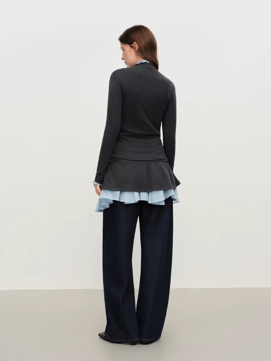 Korean Ballet Style Ruffled T-shirt Women's 2025 Autumn and Winter Chiffon Ribbon Shirt Layered Two-piece Suit
