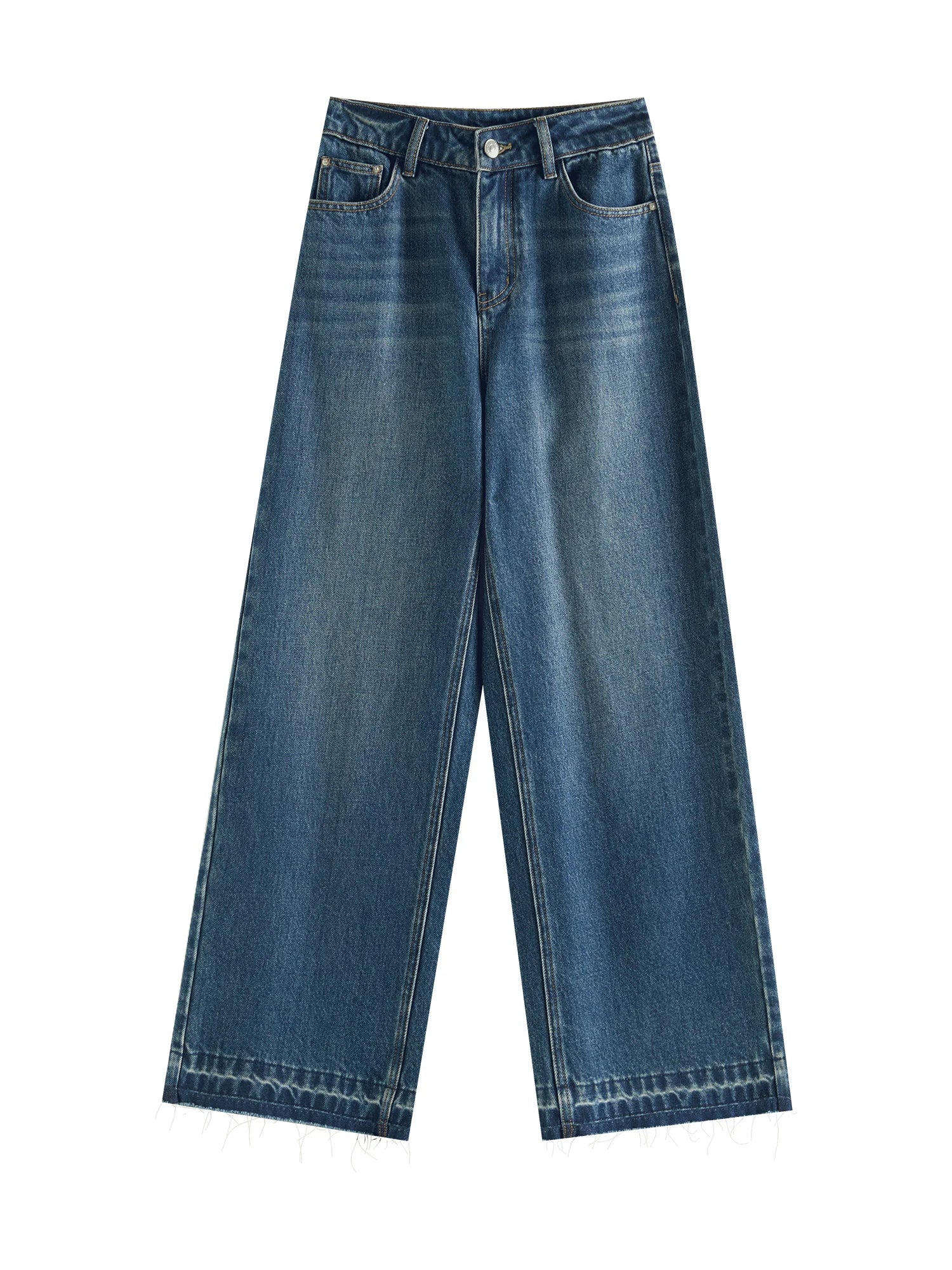 ZIQIAO Women Thicken Jeans Winter Dark Denim Blue Long Trousers Cotton Commuter Women Full Length Straight Jeans 24ZQ94221
