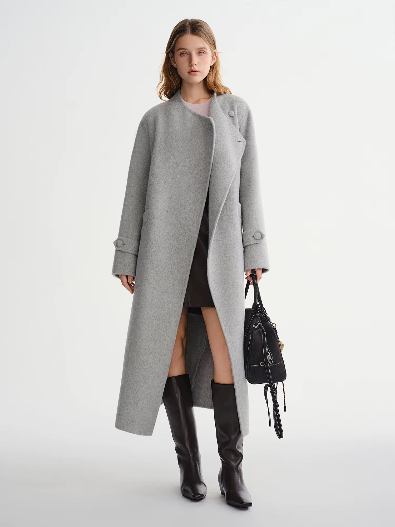 Winter 2025 Women's One Button Wool Blend Coat - Minimalist Korean Inspired Double Faced Texture for Casual Elegance