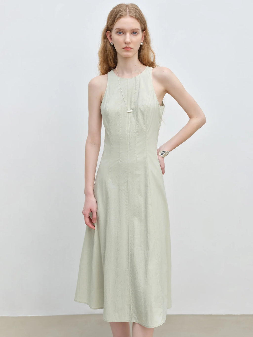 ZIQIAO Workplace Simple Commuting Waist Dress Women 2025 Summer New Green Slim Temperament Vest Skirt