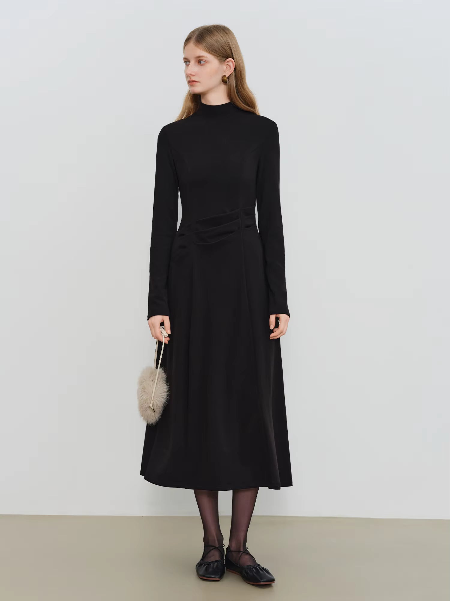 Autumn Winter 2025 Women's Waist-Defined Maxi Dress - Classic Black Timeless Silhouette Flattering Fit Office Elegant