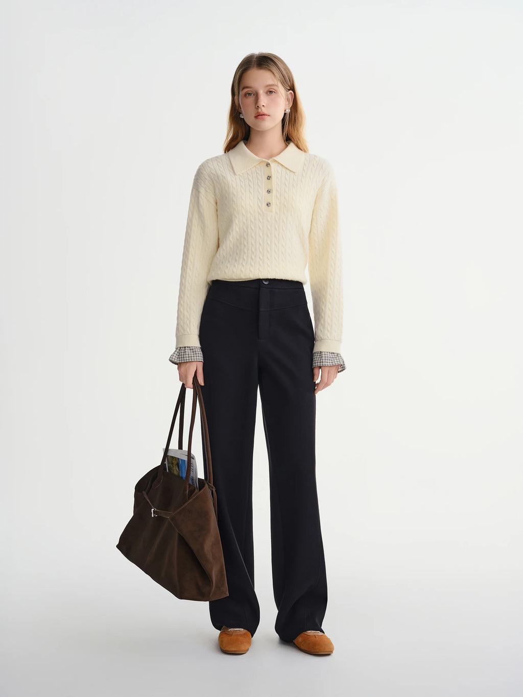 Straight High Waist Slim Fit Casual Pants Women Wool Warm Winter Leisure Basics All-match Simple Commuting