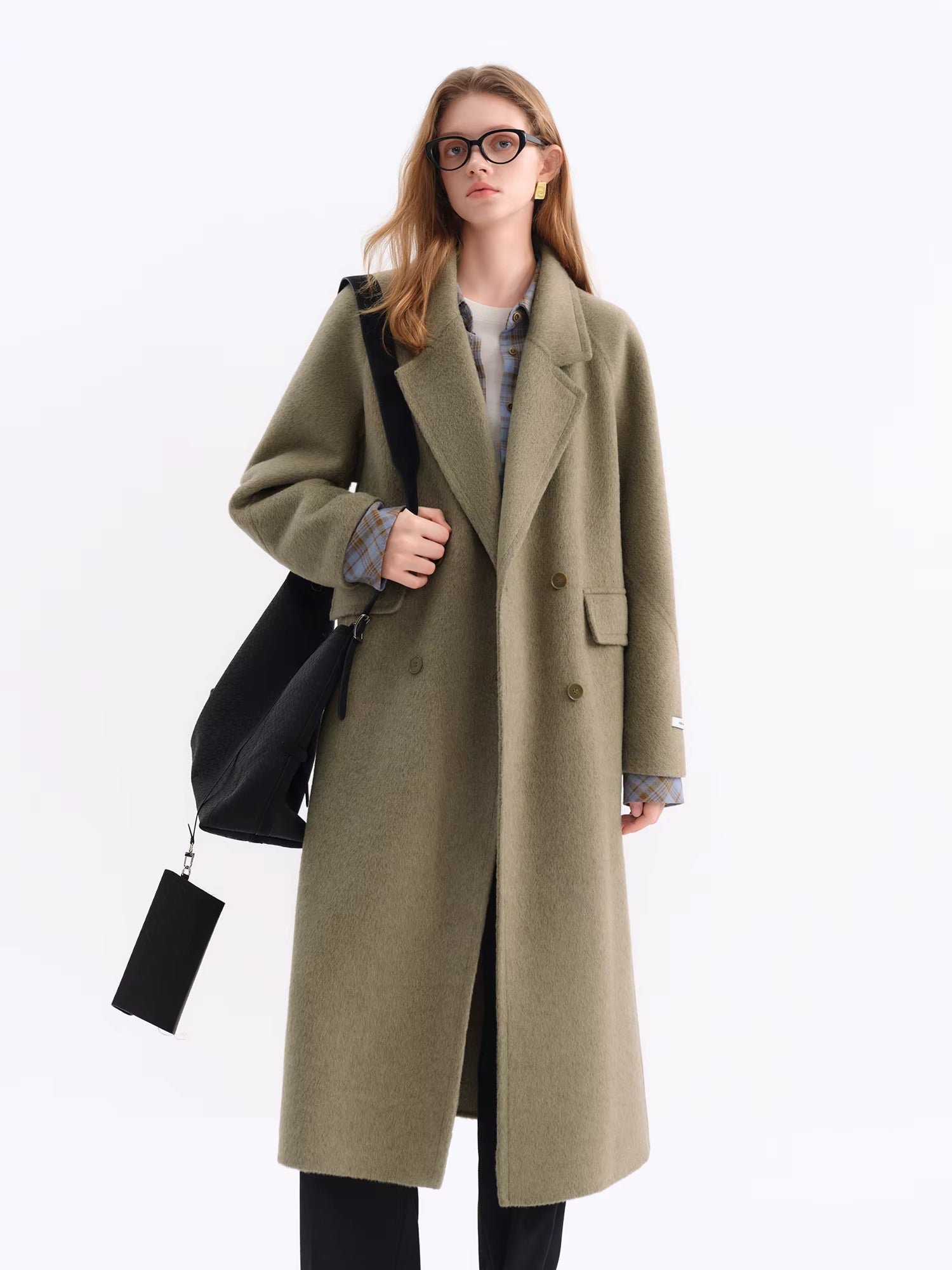 2025 Winter Women's Green Casual Commute Blazer Coat - Double-Faced Wool Blend Trench Outerwear for Daily Versatile Wear