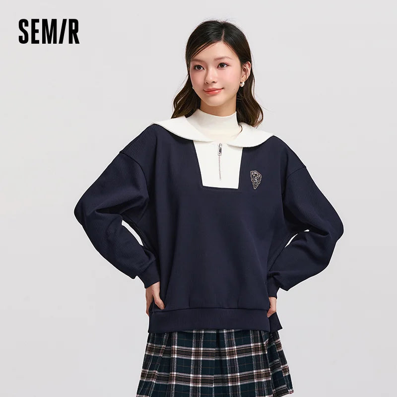 Semir Sweatshirt Women Large Lapel College Style Clothing Loose Dropped Shoulder Winter Literary Texture Playful Abrasive Top