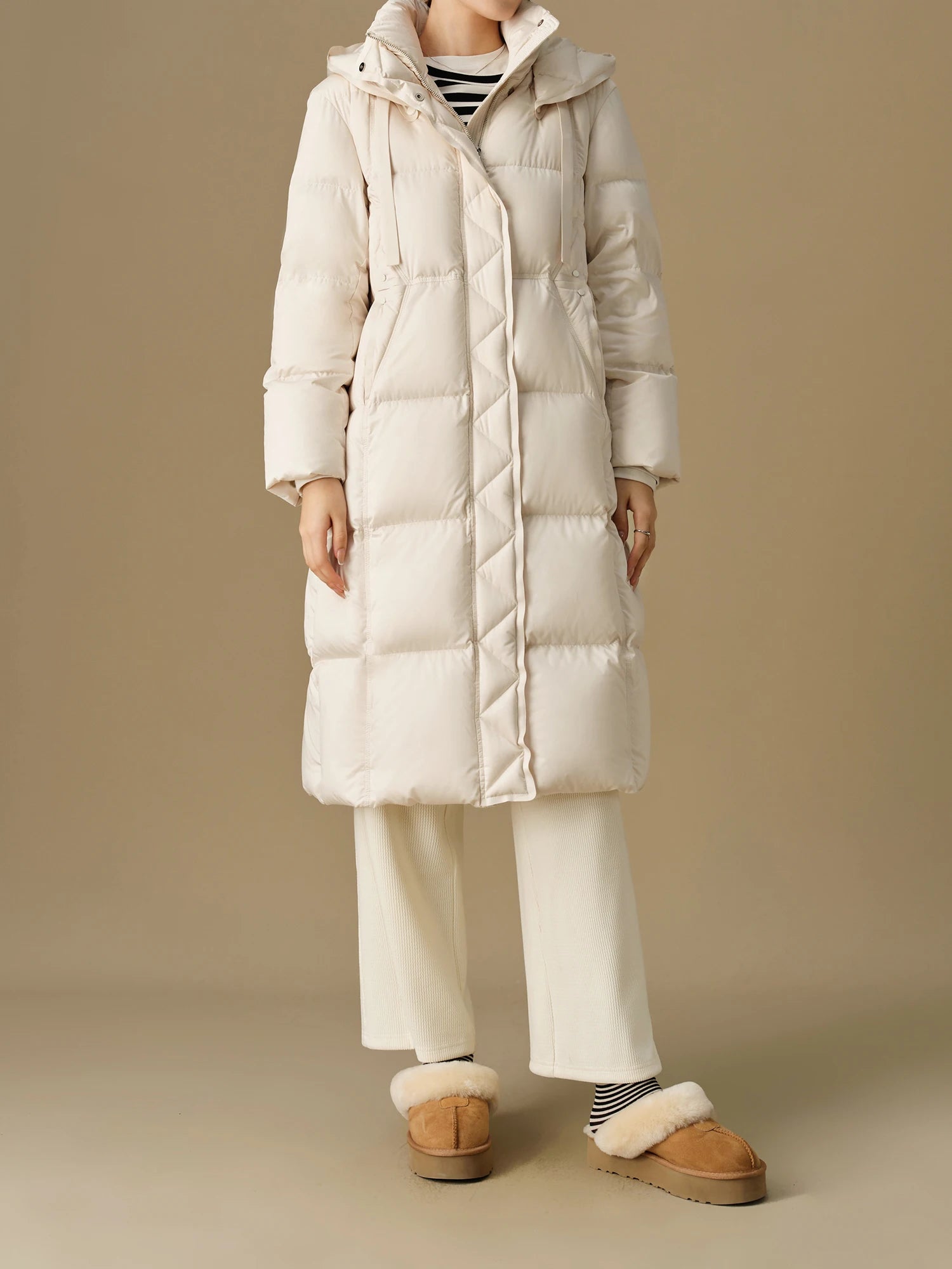 DUSHU Plus Size 239-268G Filling Amount Women's Long Beige Down Jacket 2024 Winter New Warm Cold Resistant Down Jacket 24DS84077