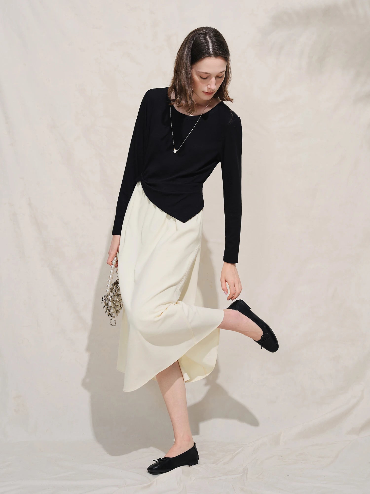 Autumn 2025 Women's French Style Color Block Dress - Contrast Panel Shift Workwear Midi Skirt with Flattering Fit