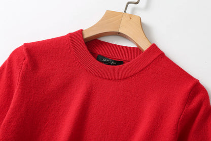 Ethereal MD 2024  new style of Women's casual New Year's red wool blend crew-neck short-sleeved sweater