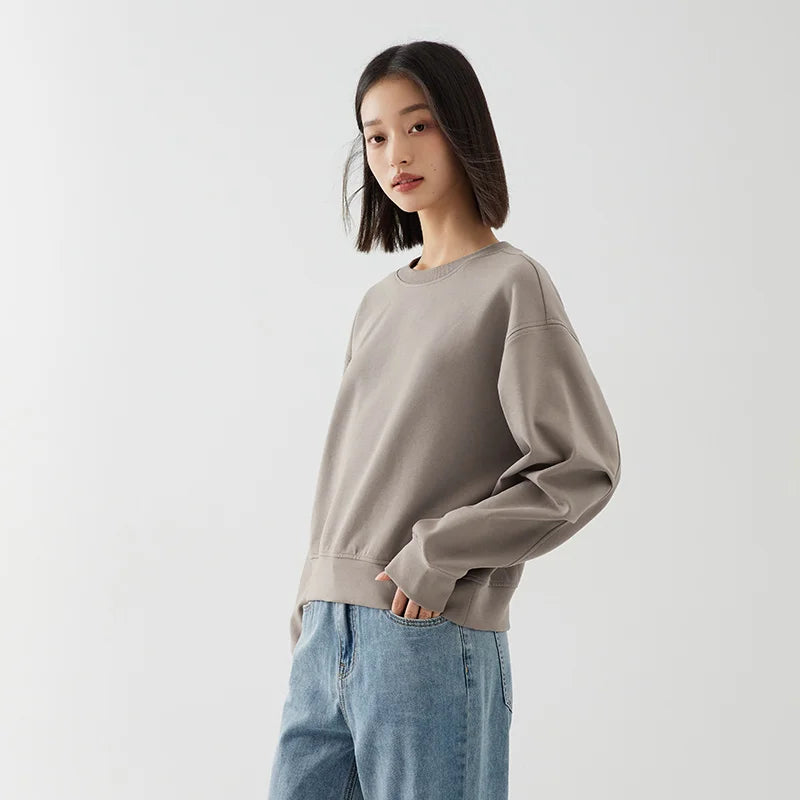 Semir Sweatshirt Women Loose Relaxed Dropped Shoulder Casual Style Letter Base Shirt  Elegant Versatile Hooded Pullover
