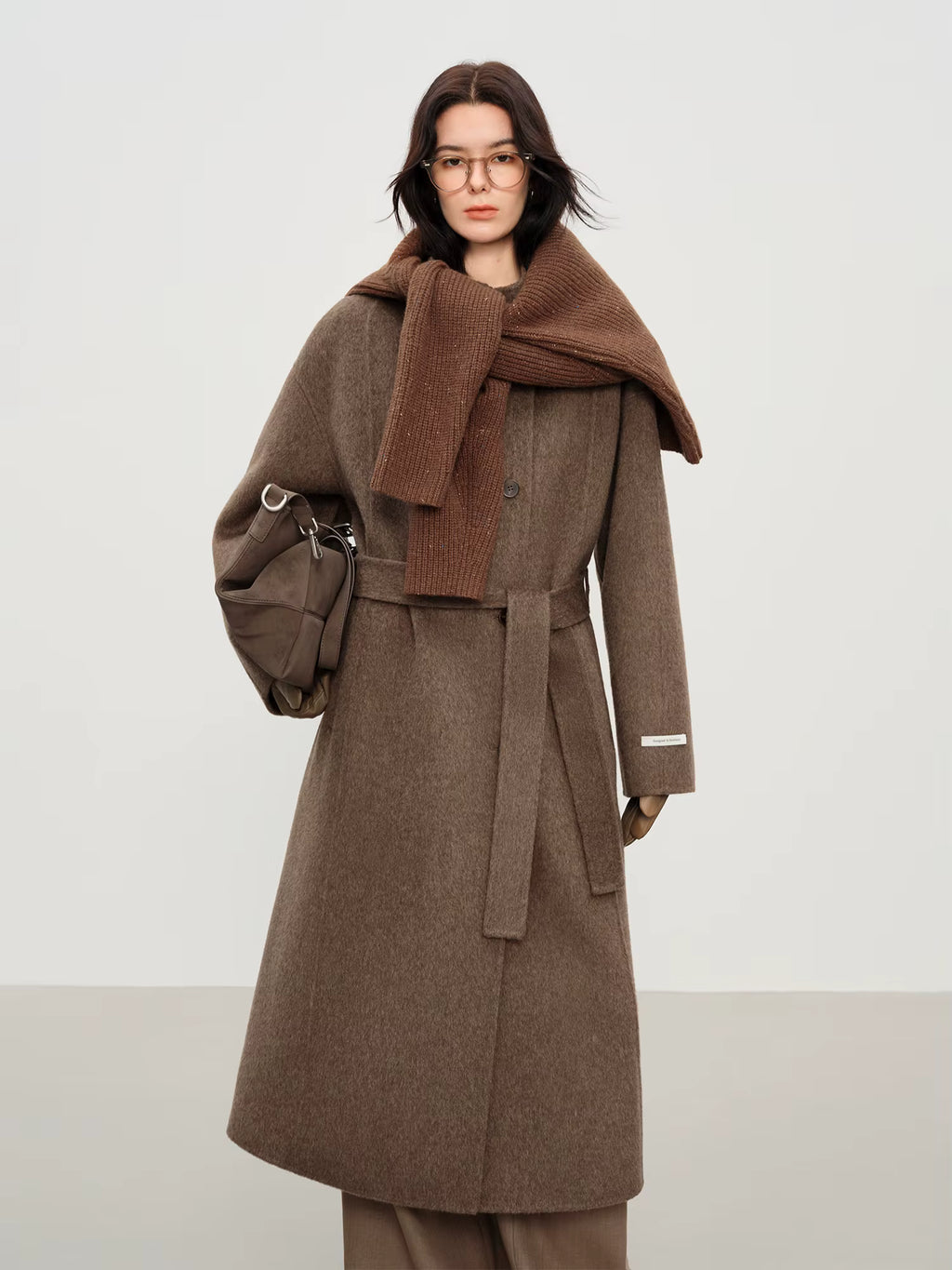 2025 New Women's Elegant Stand Collar 100% Wool Double-Faced Long Coat Diamond-Shaped Tailoring Autumn Winter Outerwear