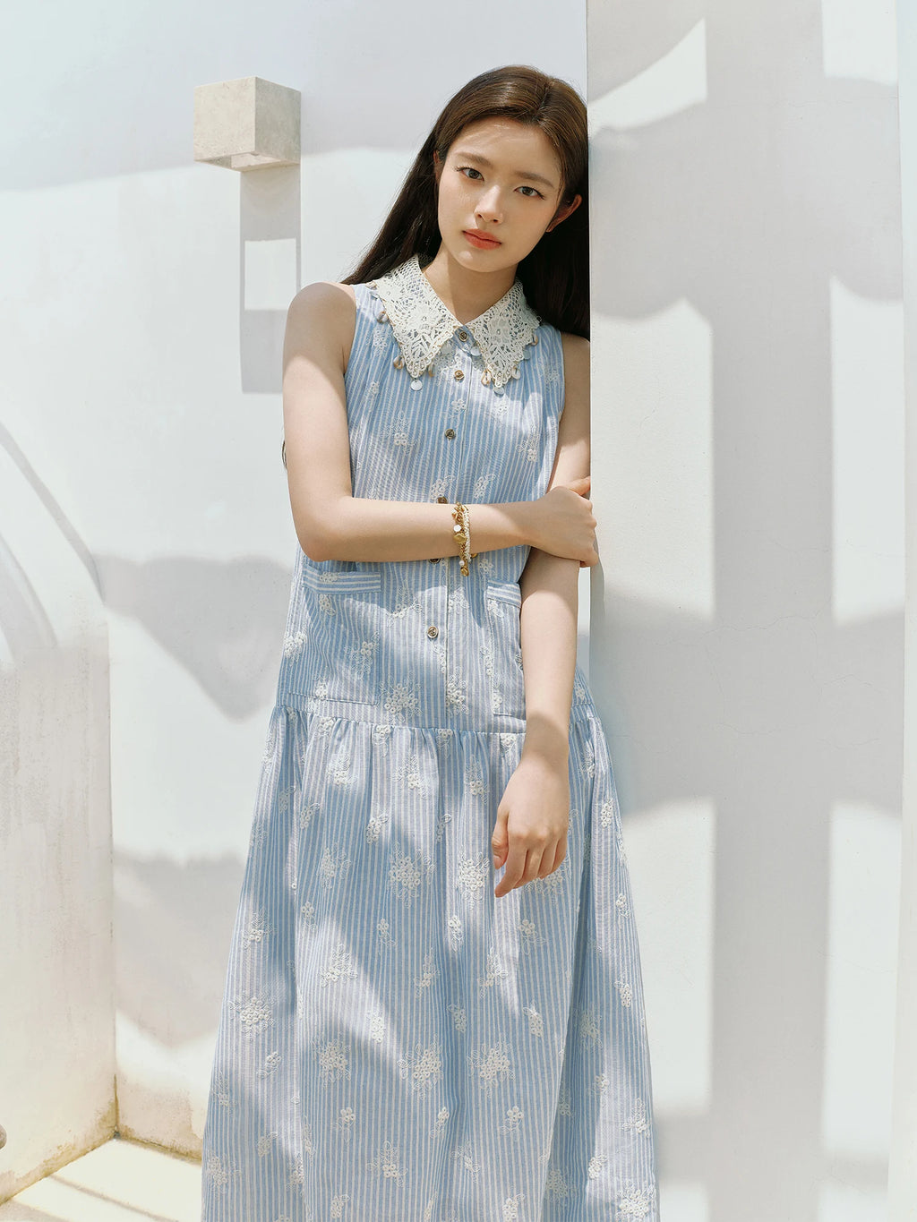 FSLE 2025 Summer New Design - Women's Beach Style Casual Resort Dress with Premium Knit Blue Stripe Dresses