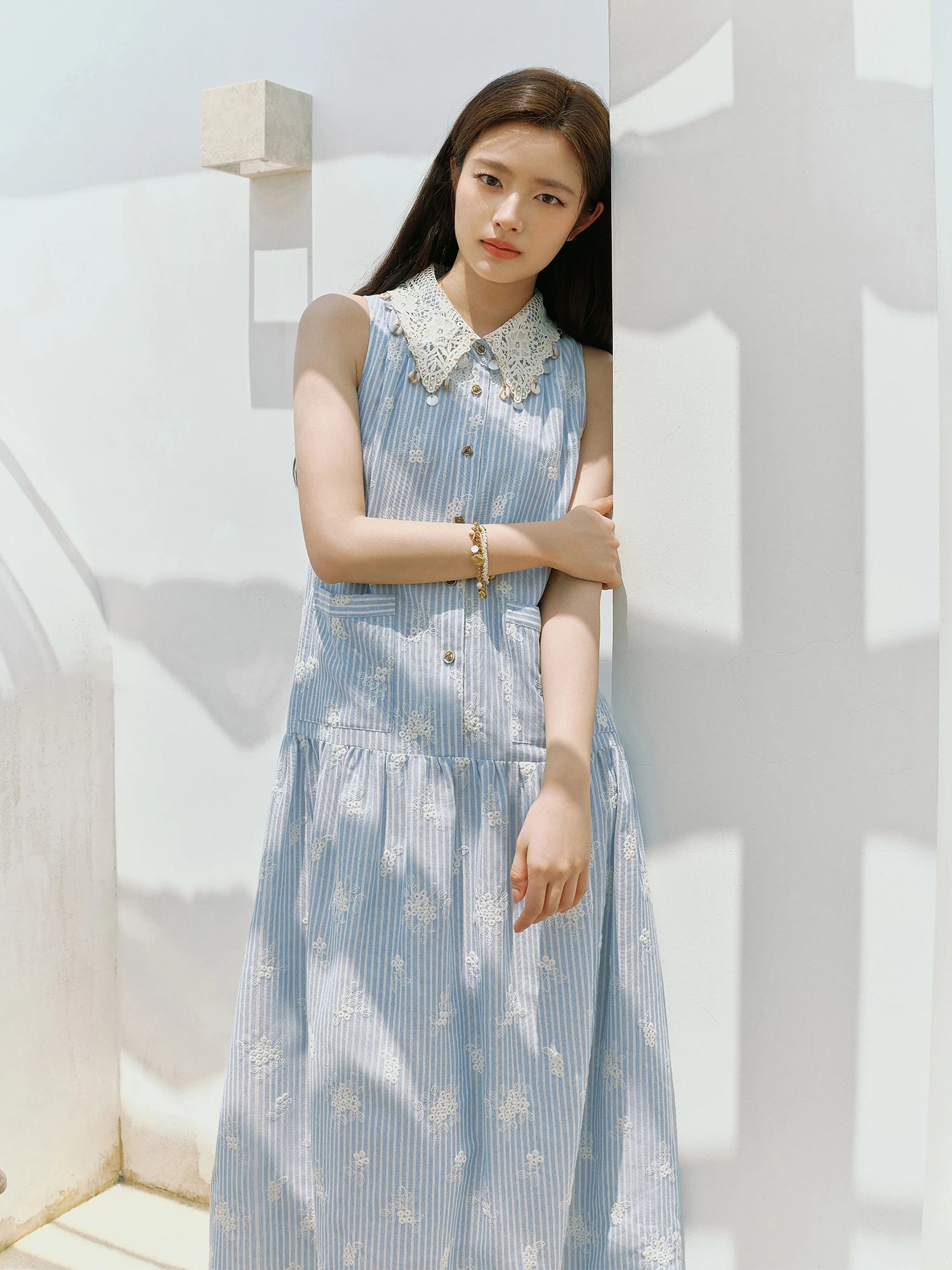FSLE 2025 Summer New Design - Women's Beach Style Casual Resort Dress with Premium Knit Blue Stripe Dresses