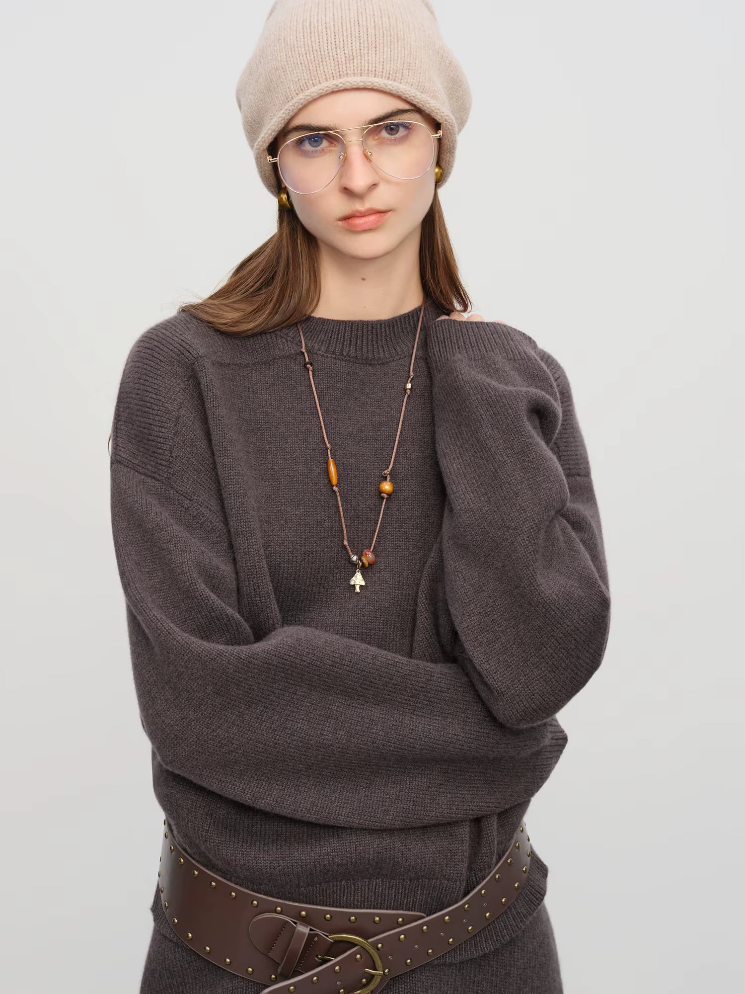 【Premium Series】 Winter 2025 Women's Minimalist Knit Set - Round Neck Sweater & A-Line Skirt Casual Comfort Two Piece Outfit
