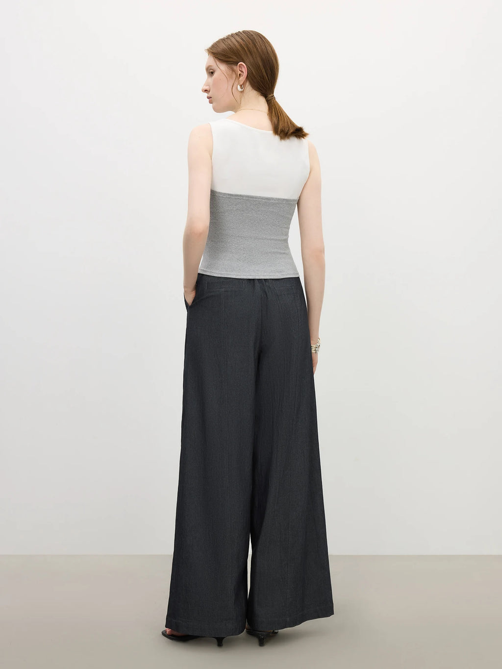 FSLE 2025 Summer Square Neck Tee - Contrast Panel Adjustable Tie Layered Look Resort to Office