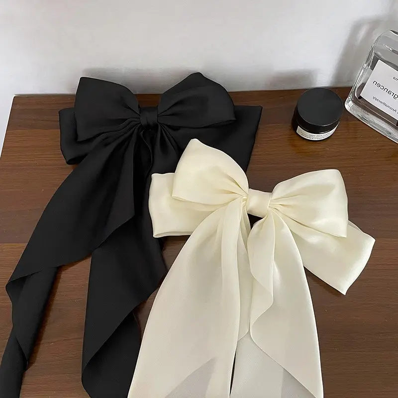 1/2pcs Bow Ribbon Hair Clip Fashion Simple Solid Satin Spring Clip Hair Pin Elegant Retro Headband Clips Girls Hair Accessories