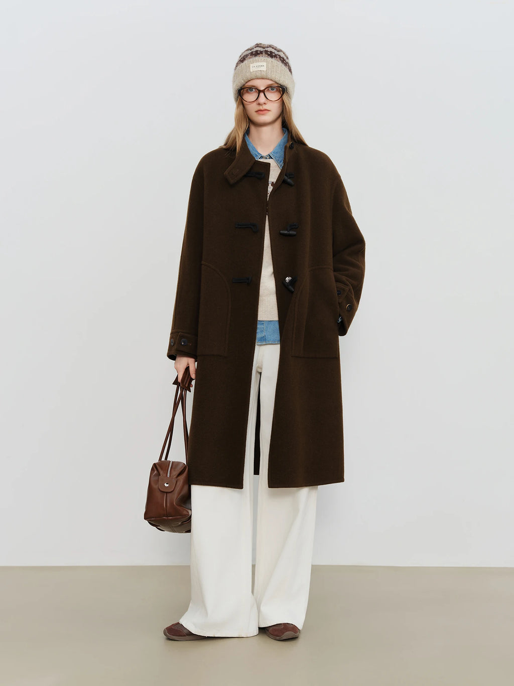 Crafty Studio Wool Coat for Petite Women with Horn Buttons, Standing Collar, and Double-Faced Design 2025 New