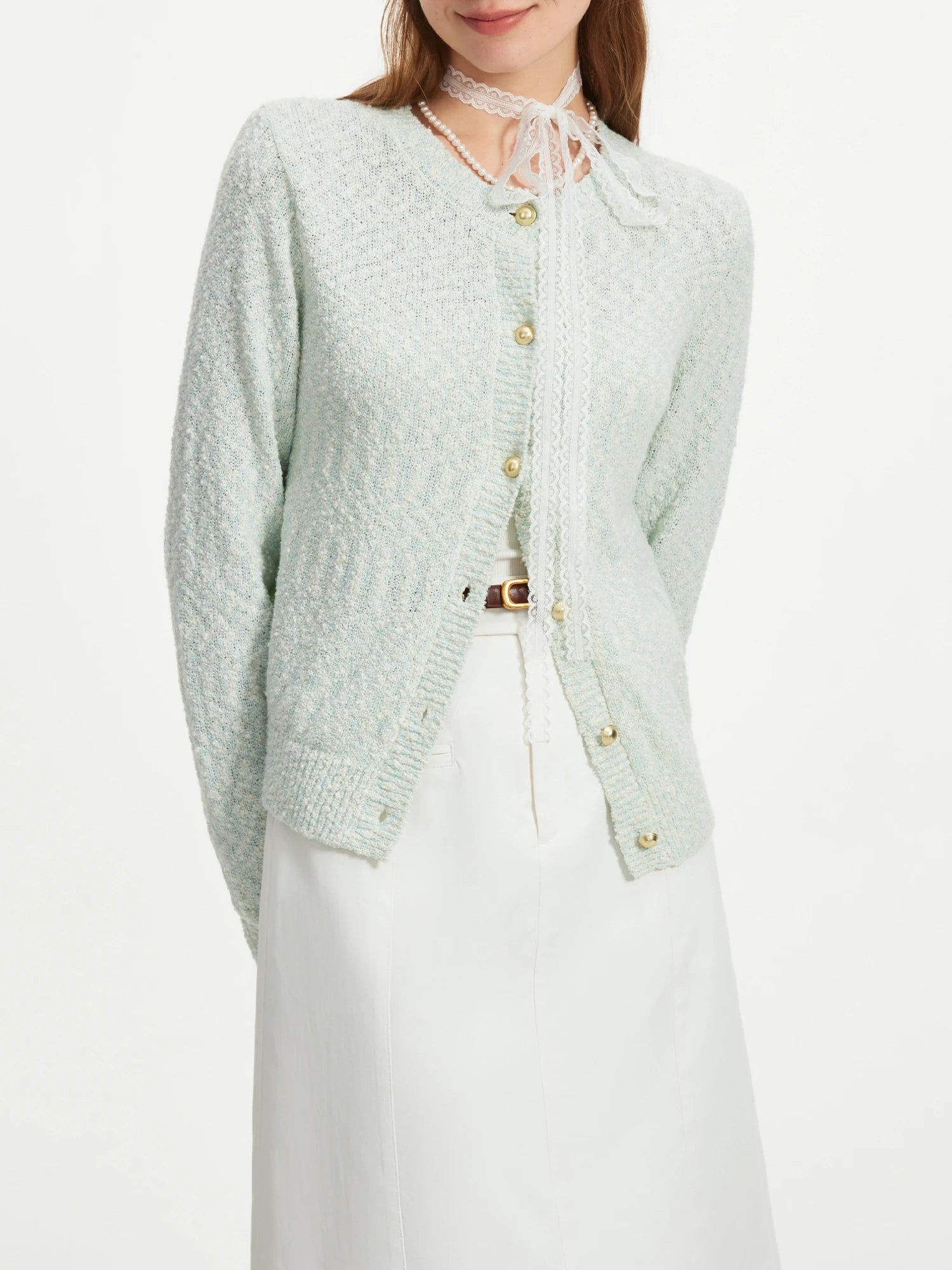 FSLE Round Neck Long Sleeve Knitted Cardigan For Women 2024 Autumn New Design French Style Elegant Floral Yarn Top 24FS13141