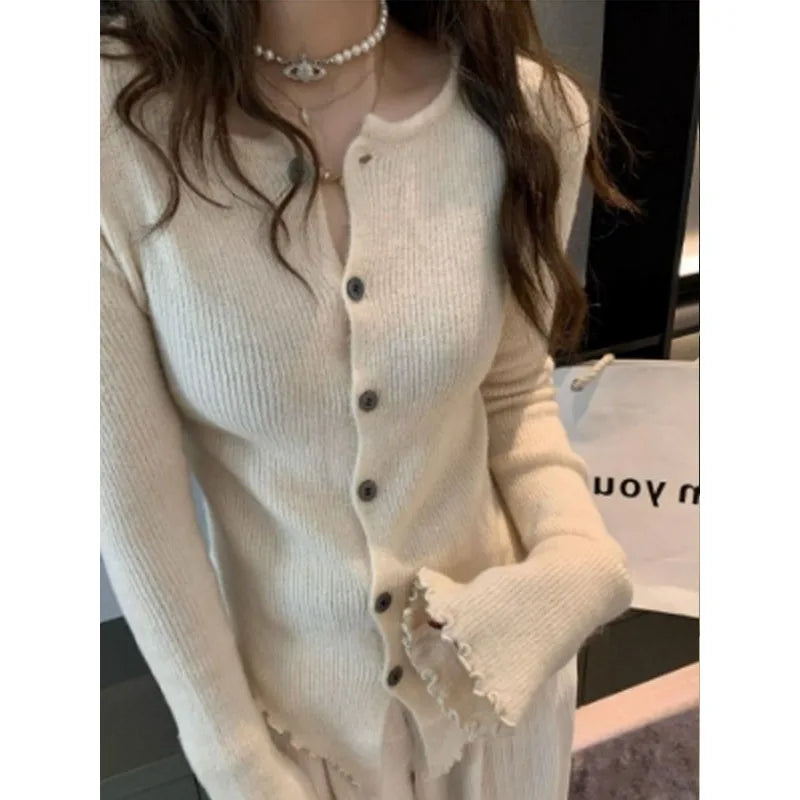 Deeptown Y2k Grey Vintage Women Kint Sweater Harajuku Long Sleeve Cardigan Irregular Korean Fashion Slim Autumn Jerseys Casual