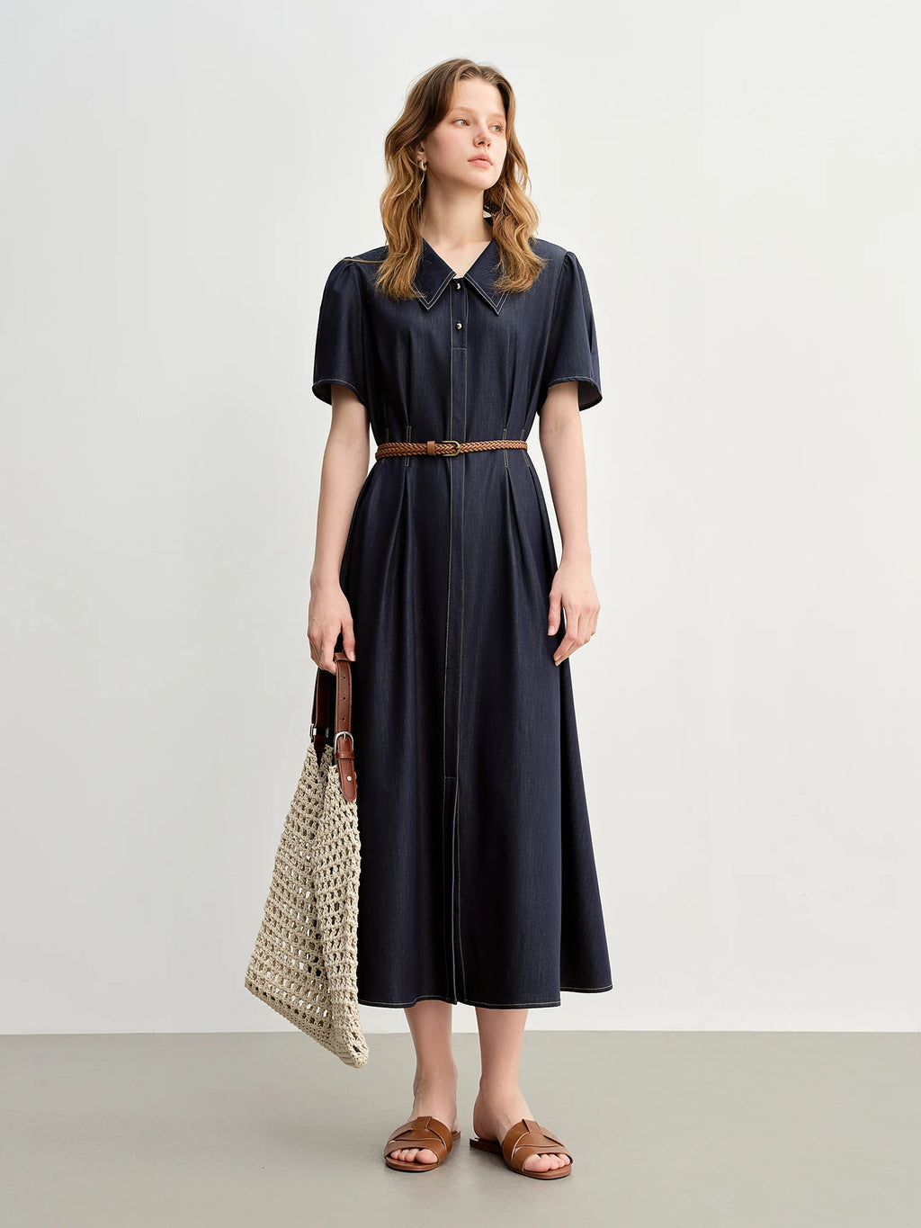 DUSHU Plus-Size Women's Office Casual Vintage Slim-Fit Slimming Cowboy Dress 2025 Summer New Denim Skirt Without Belt