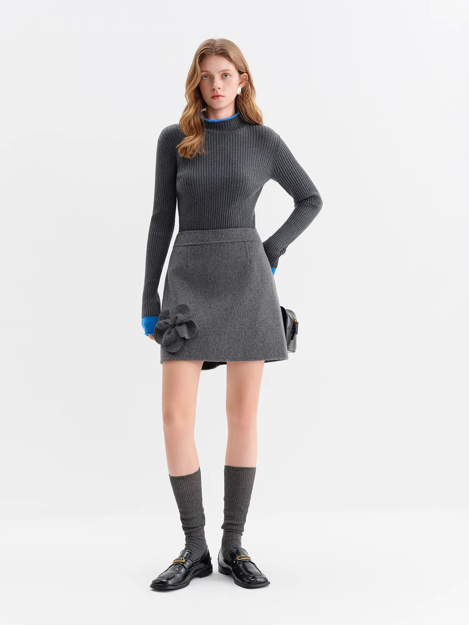 Autumn Winter Women's Color Block Fake Two Piece Style Slim Knit Sweater Office Elegant Pullover Casual Commute Chic Tops