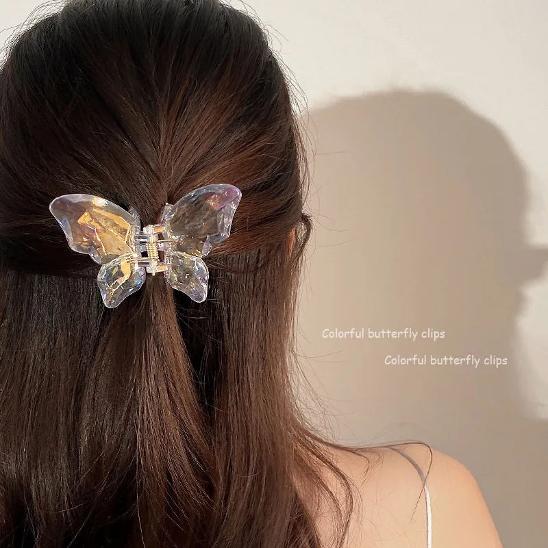 2Pcs Colorful Butterfly Hair Claws for Women Transparent Large Hair Claw Clip Girls Acrylic Hairpins Barrettes Hair Accessories
