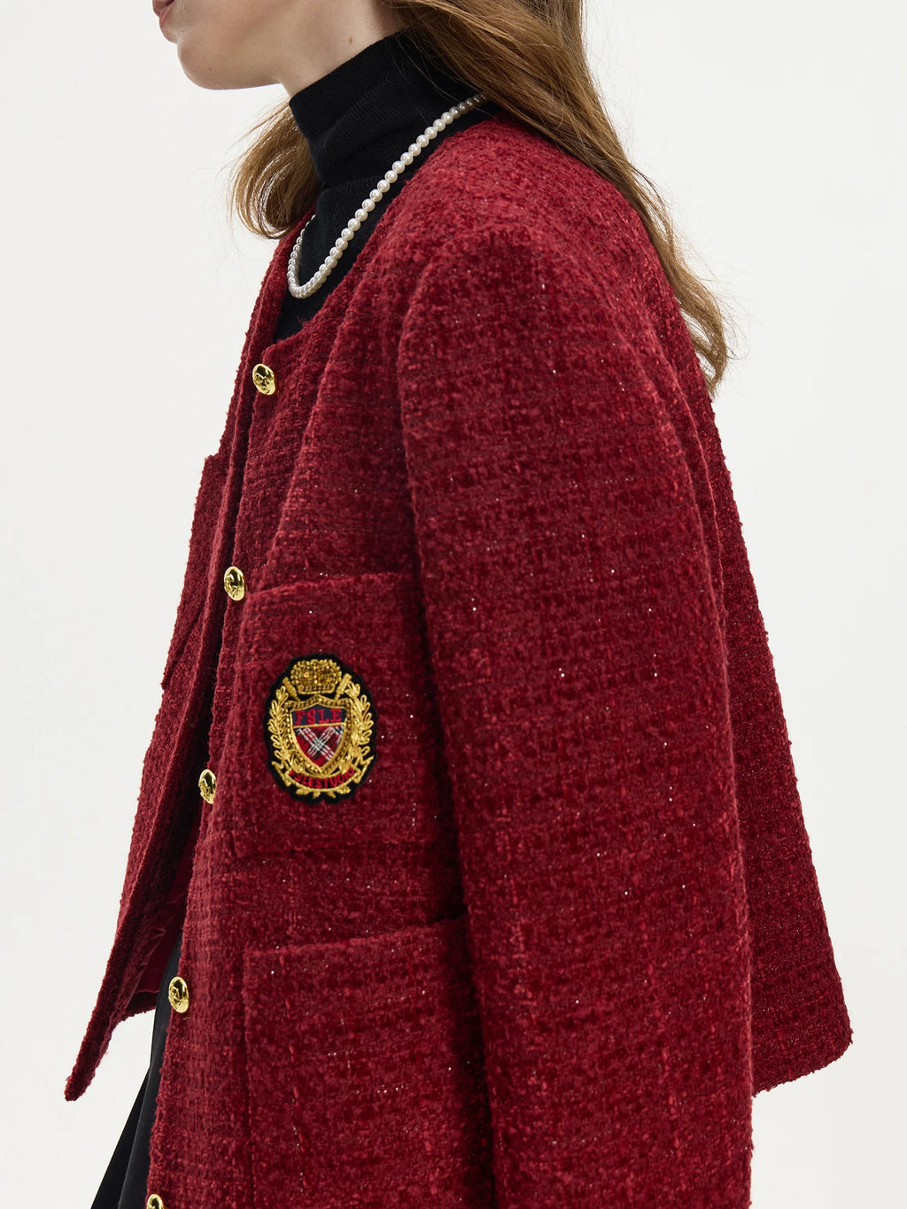 FSLE Office Lady Wool Academy Short Coat 2024 Winter New Light Commuter Embroidered Coat Casual Loose 24FS14263