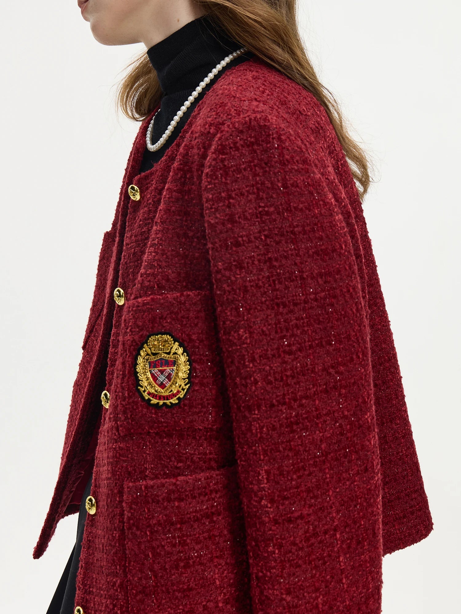 FSLE Office Lady Wool Academy Short Coat 2024 Winter New Light Commuter Embroidered Coat Casual Loose 24FS14263