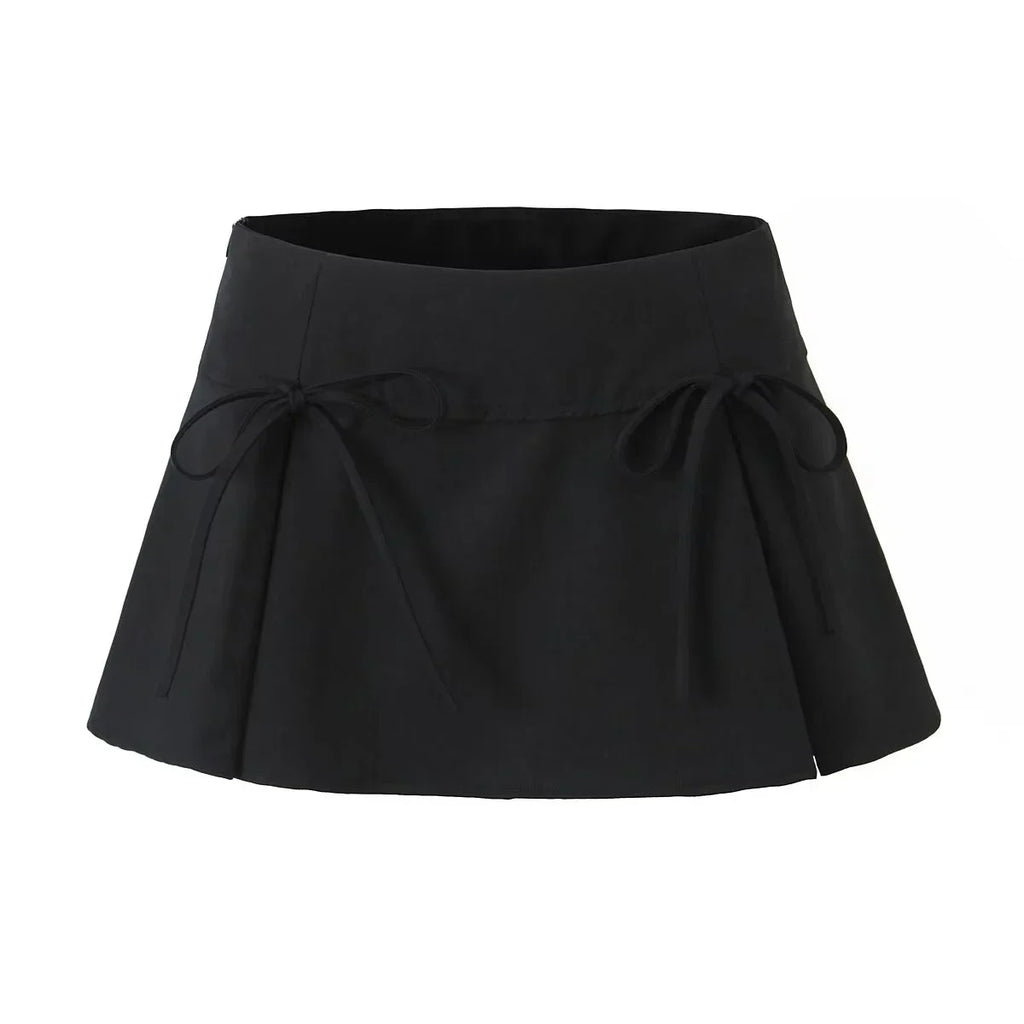 Balletcore Mini Skirt with Bow Low Rise Boxy Pleated Short Skirt Miniskirt Summer Y2K 90s Cute Outfit