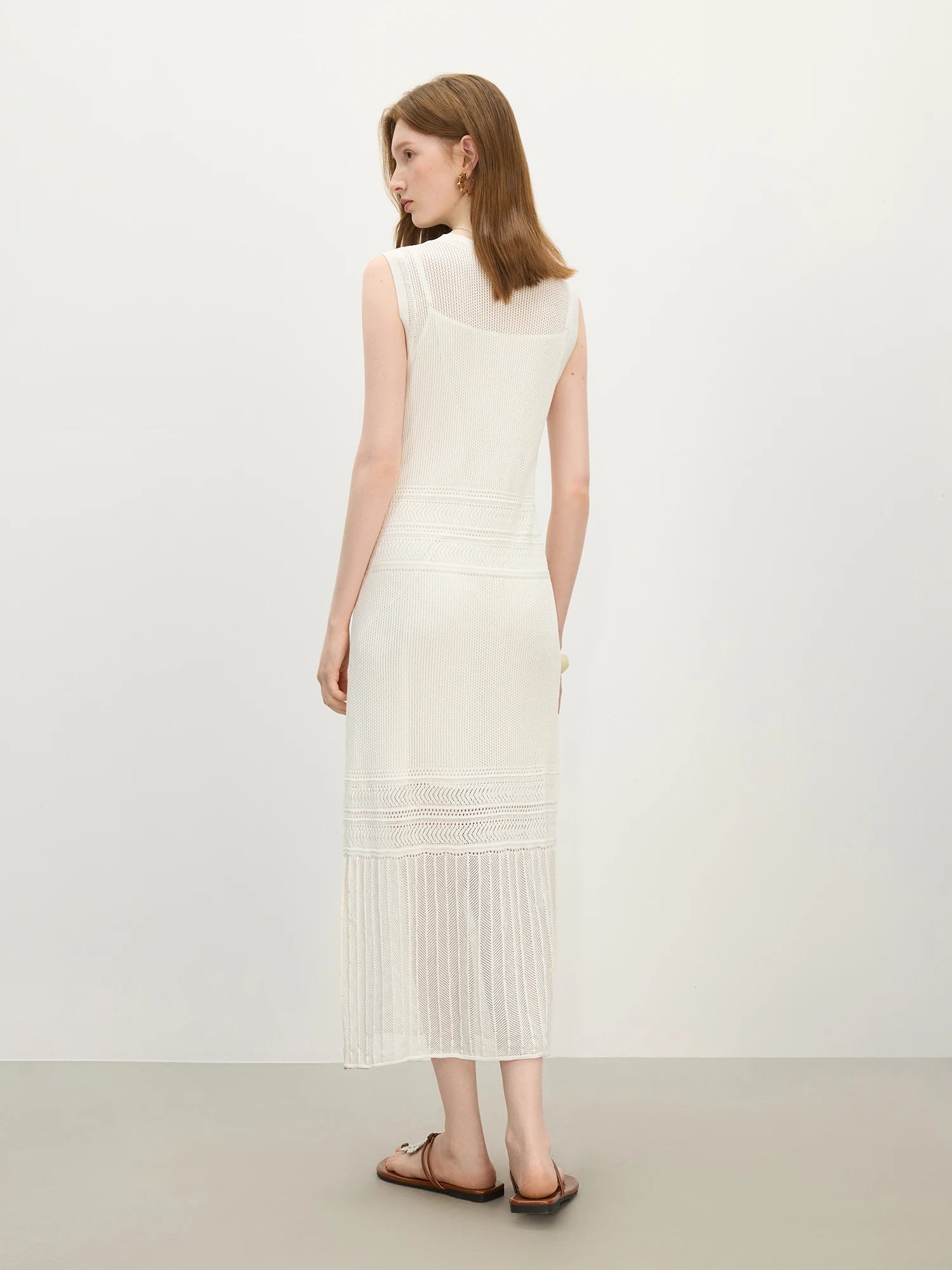 FSLE Elegant Style Holiday Season Hollow Sleeveless Knitted Dress For Women 2025 Summer New Arrival Suspender Dress