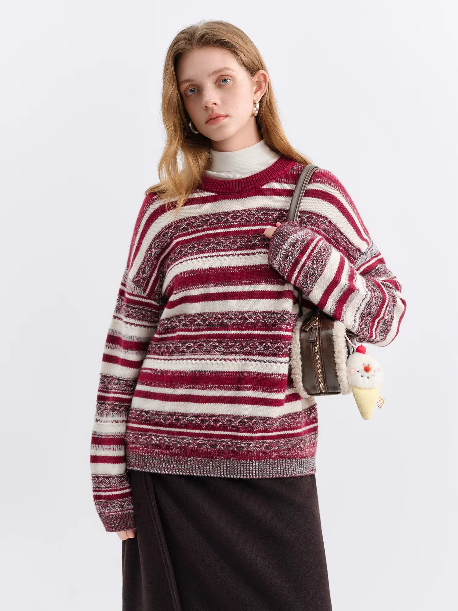 Christmas Sweater Autumn Winter Women Vintage Red Striped Knit Sweater Christmas New Year Cozy Pullover Retro Oversize Top