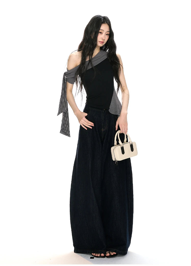 Modern Asymmetrical One-Shoulder Wrap Detail Top
