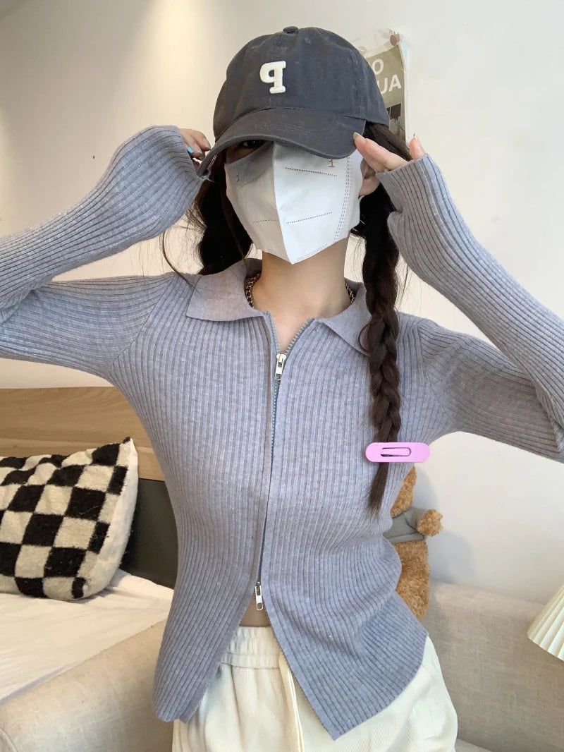 Sweater Cardigans Women Slim Y2k Hotsweat College Young Fashion 2022 Autumn New Design Zipper Cropped Girls Sexy Kpop Korean Ins