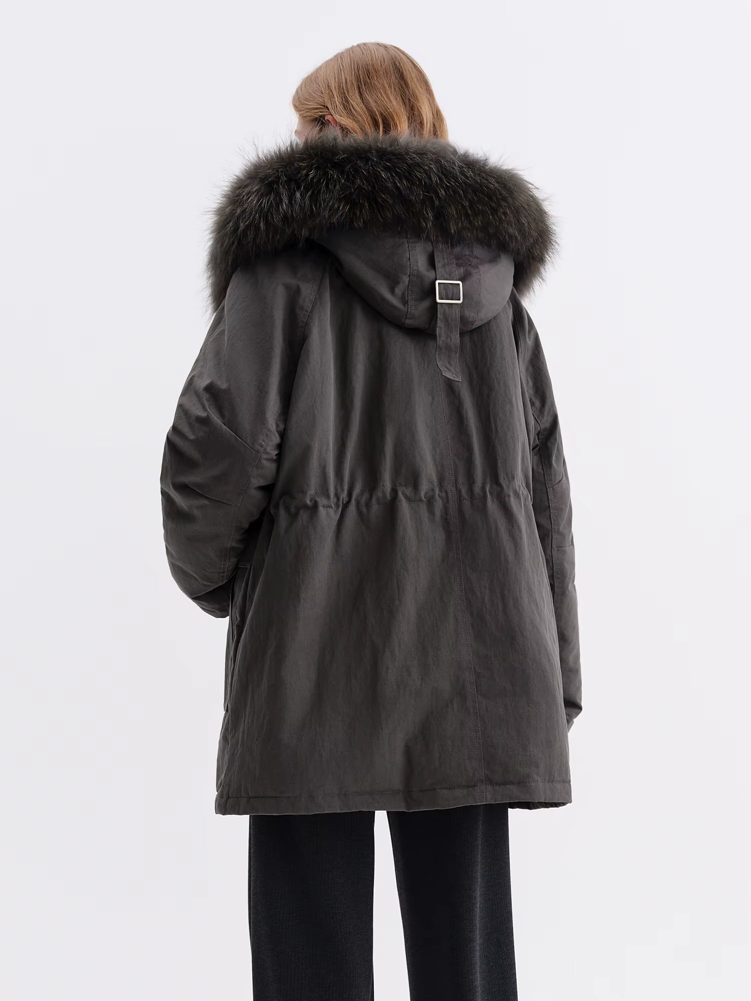 Raccoon Dog Fur-Lined Collar Parka Mid-Length Down Jacket for Women Winter 2025 New Arrival Keep Warm Khaki Down Coat