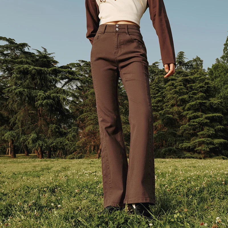 Semir Jeans Women High-Waist Long Pants Leg-Lengthening Autumn Slimming Fashion Versatile Patchwork Flare Pants
