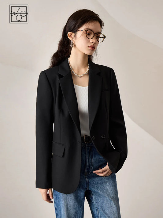 ZIQIAO Office Lady Suit Jacket For Women Niche 2023 Autumn New High-End Suit Black Women Casual Loose Coats Solid